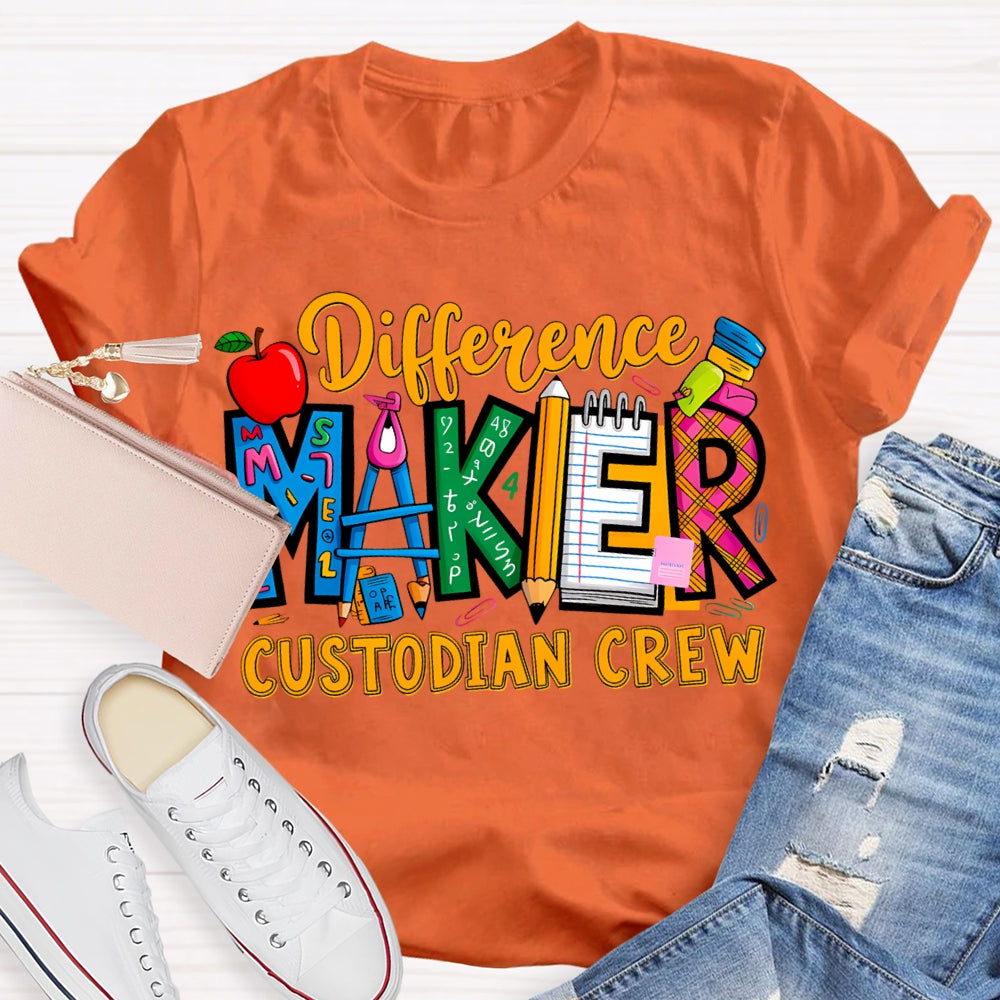 Different Maker Custodian Crew Apple And Colored Fonts T-shirt