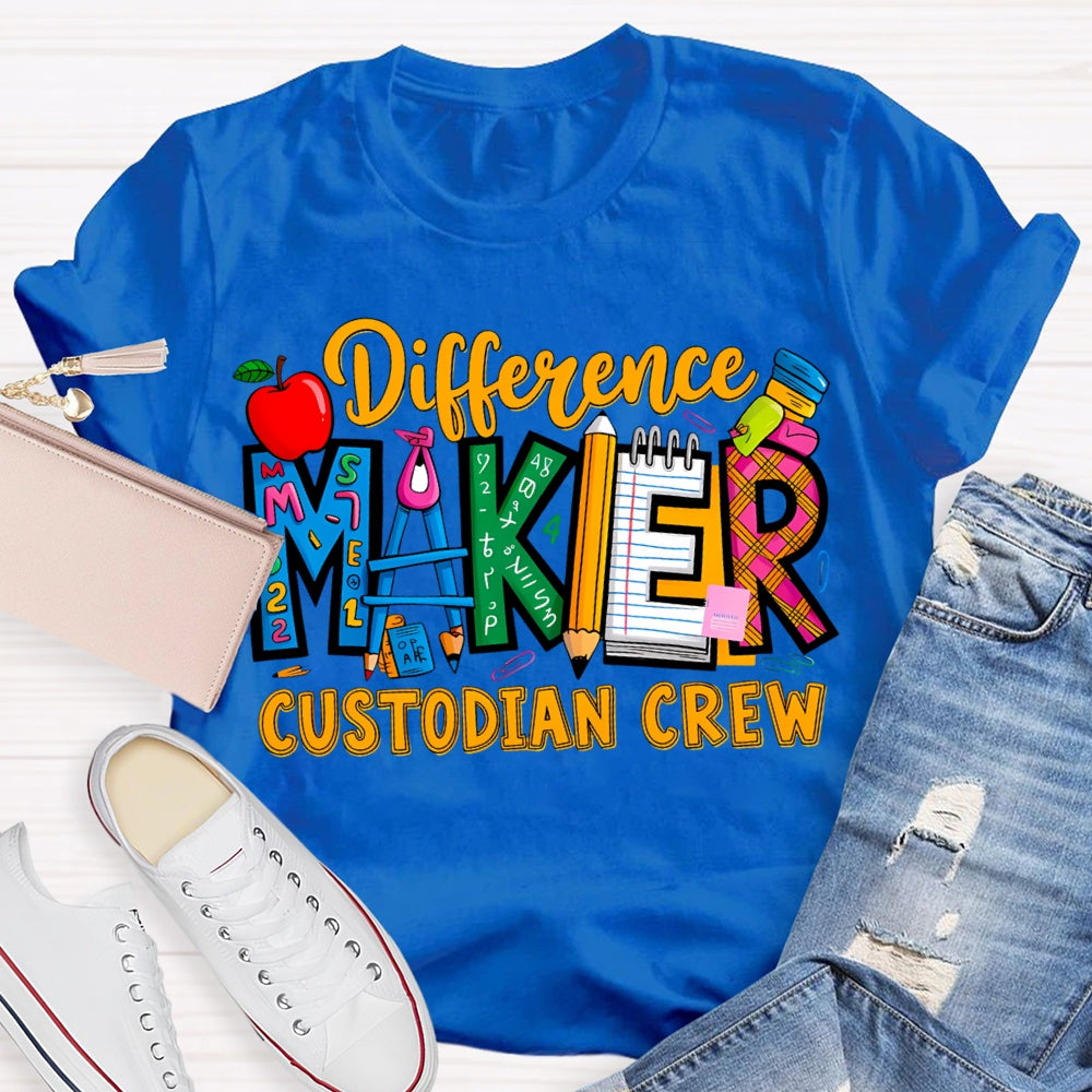 Different Maker Custodian Crew Apple And Colored Fonts T-shirt