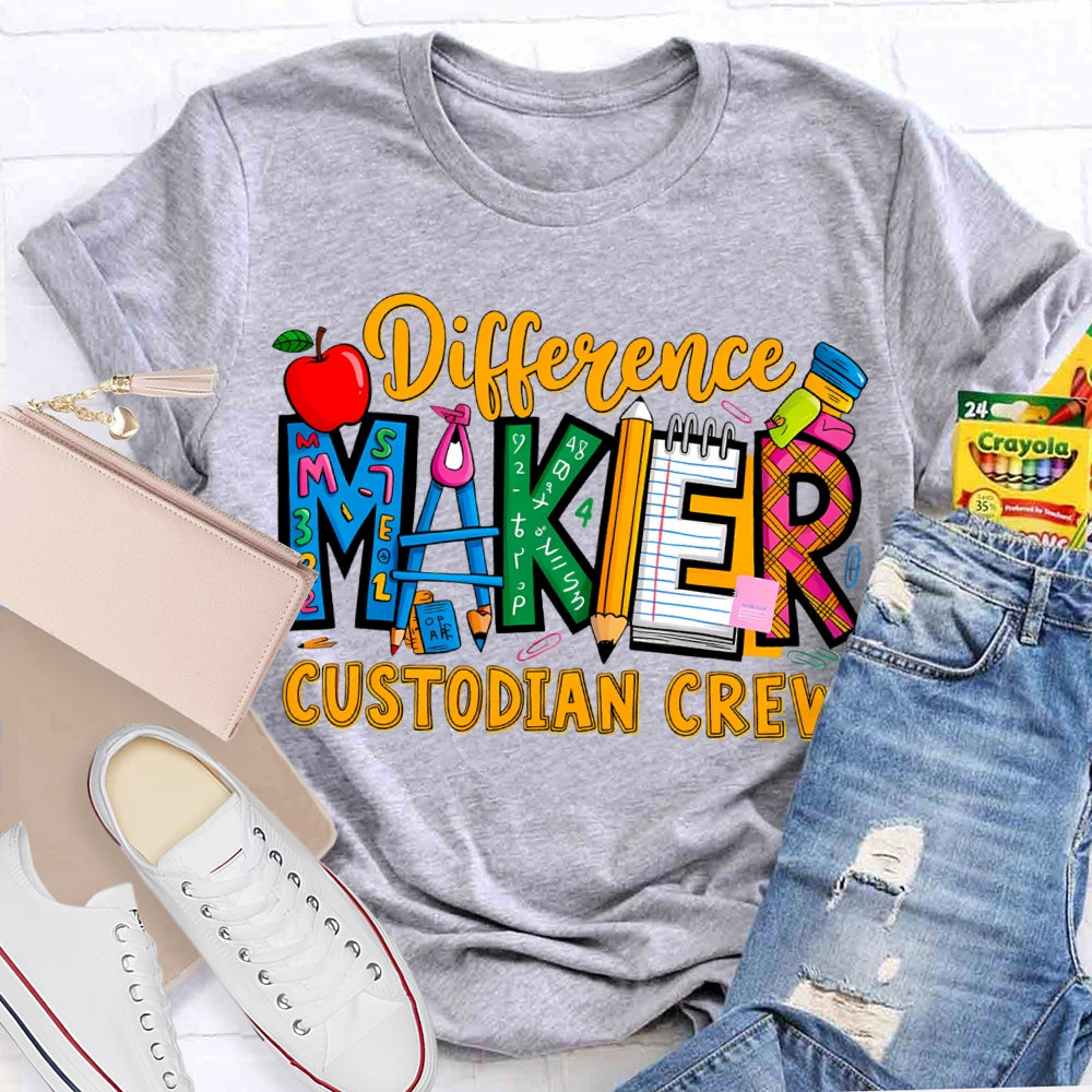 Different Maker Custodian Crew Apple And Colored Fonts T-shirt
