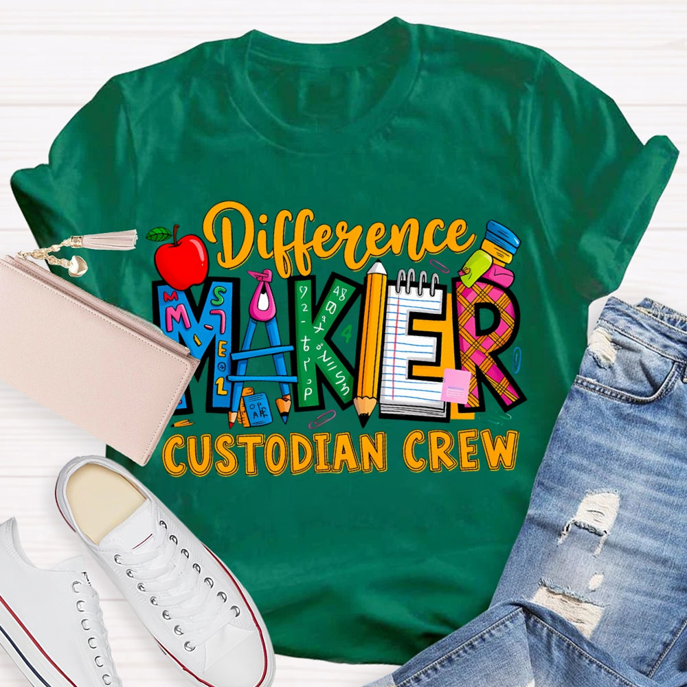 Different Maker Custodian Crew Apple And Colored Fonts T-shirt