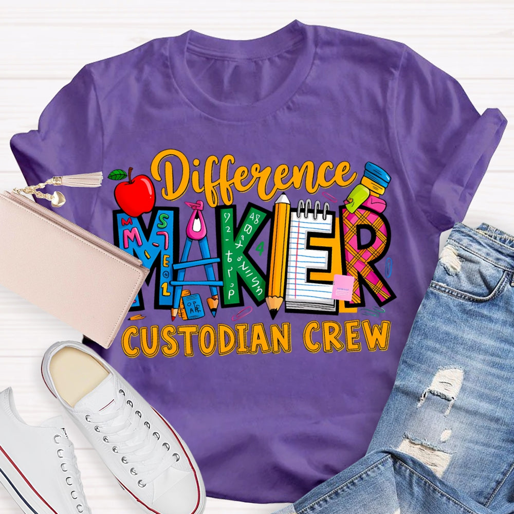 Different Maker Custodian Crew Apple And Colored Fonts T-shirt