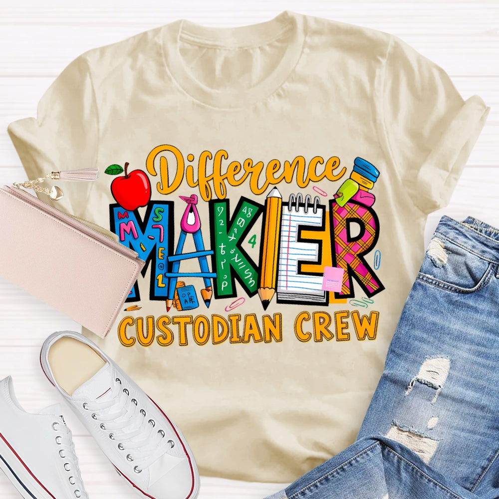 Different Maker Custodian Crew Apple And Colored Fonts T-shirt