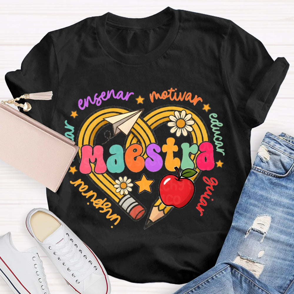 Maestra Inspirar Ensenar Motivar Educar Guiar Bilingual Teacher T-shirt