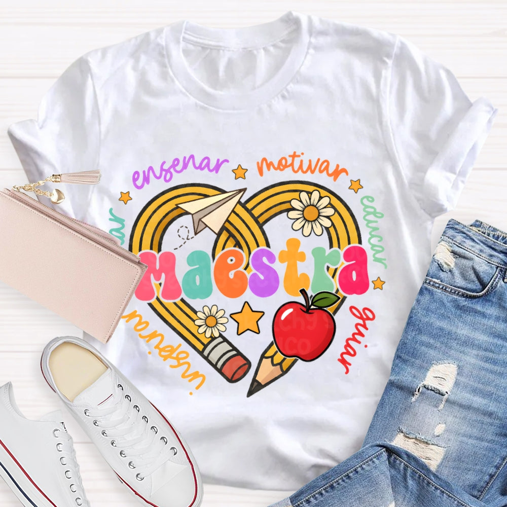 Maestra Inspirar Ensenar Motivar Educar Guiar Bilingual Teacher T-shirt
