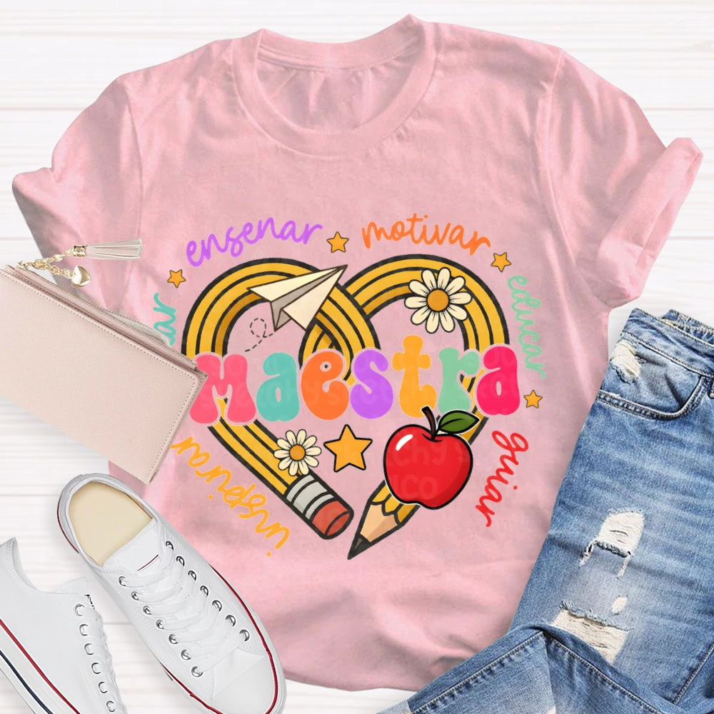 Maestra Inspirar Ensenar Motivar Educar Guiar Bilingual Teacher T-shirt
