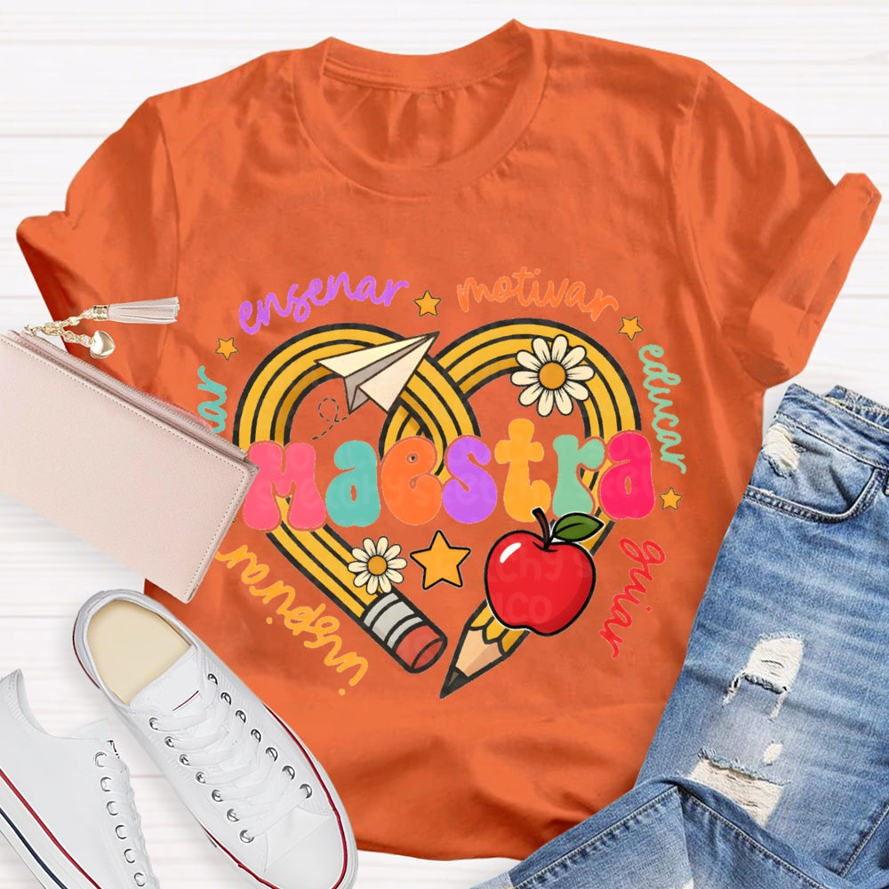 Maestra Inspirar Ensenar Motivar Educar Guiar Bilingual Teacher T-shirt