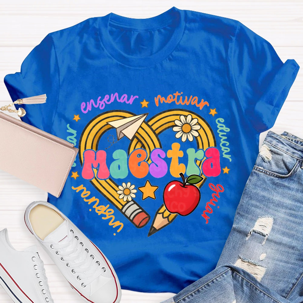 Maestra Inspirar Ensenar Motivar Educar Guiar Bilingual Teacher T-shirt
