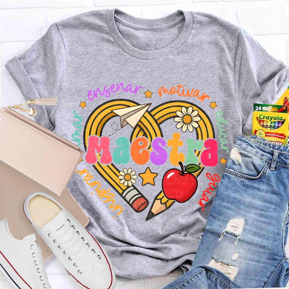 Maestra Inspirar Ensenar Motivar Educar Guiar Bilingual Teacher T-shirt