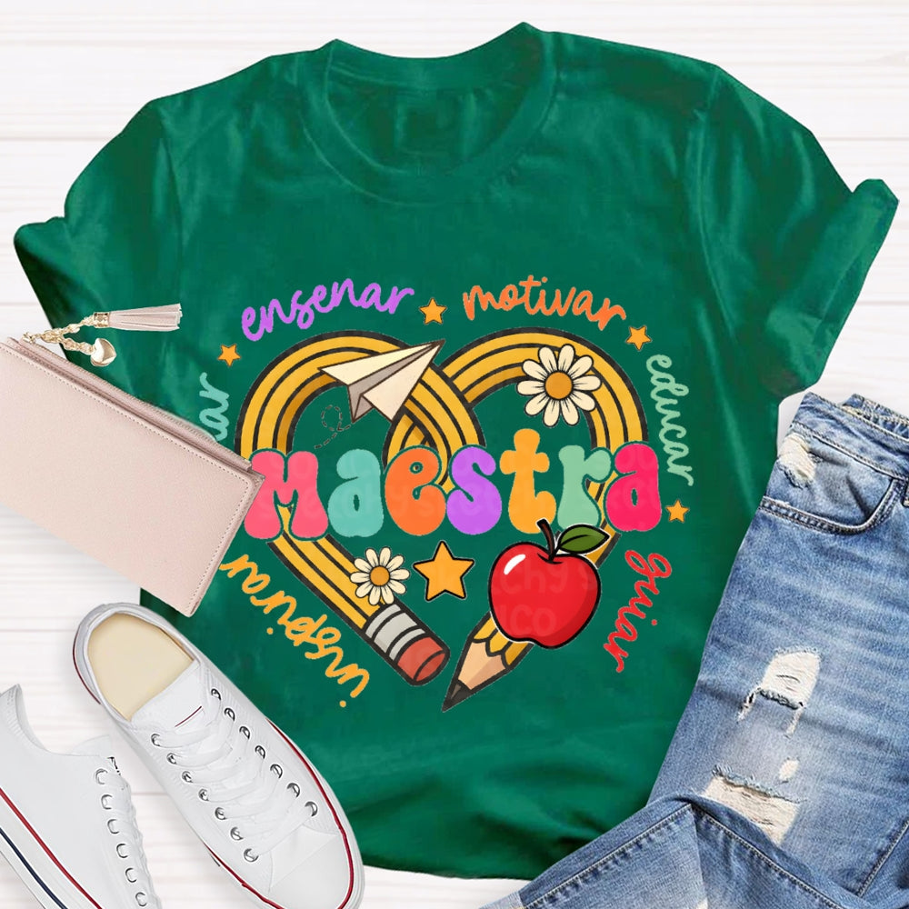 Maestra Inspirar Ensenar Motivar Educar Guiar Bilingual Teacher T-shirt
