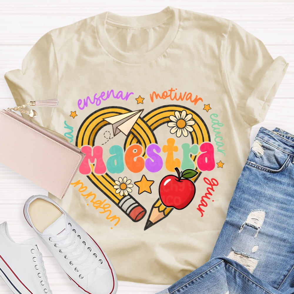 Maestra Inspirar Ensenar Motivar Educar Guiar Bilingual Teacher T-shirt