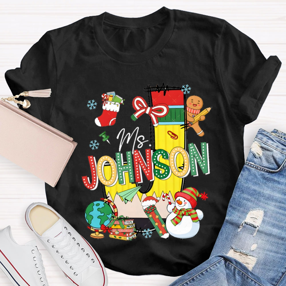 Personalized Name Colorful Fonts And Snowman Christmas T-shirt