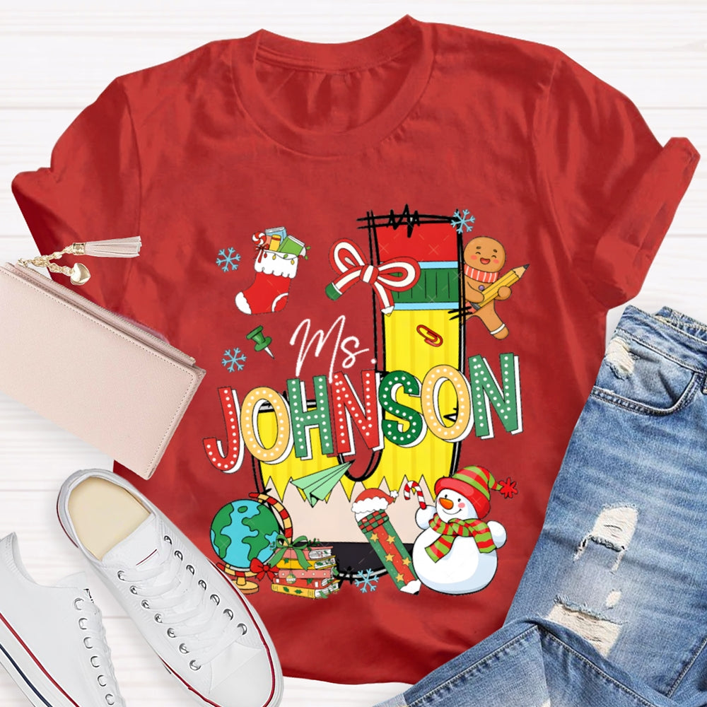 Personalized Name Colorful Fonts And Snowman Christmas T-shirt