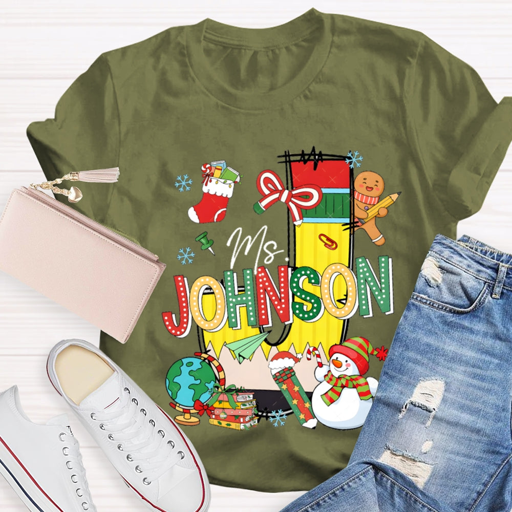 Personalized Name Colorful Fonts And Snowman Christmas T-shirt
