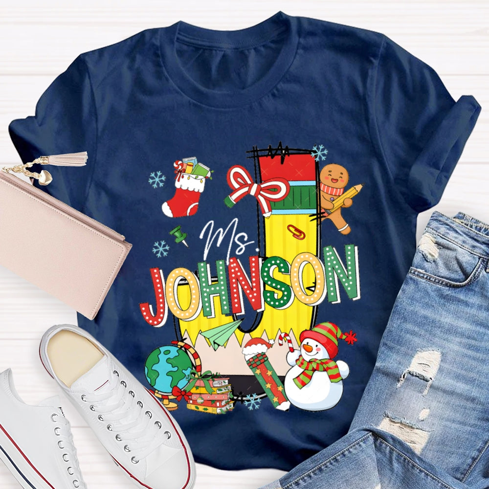 Personalized Name Colorful Fonts And Snowman Christmas T-shirt