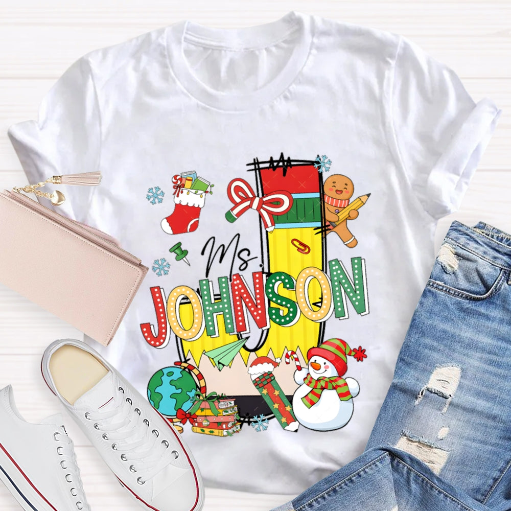 Personalized Name Colorful Fonts And Snowman Christmas T-shirt