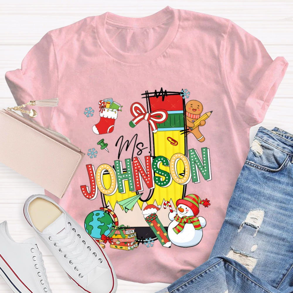 Personalized Name Colorful Fonts And Snowman Christmas T-shirt