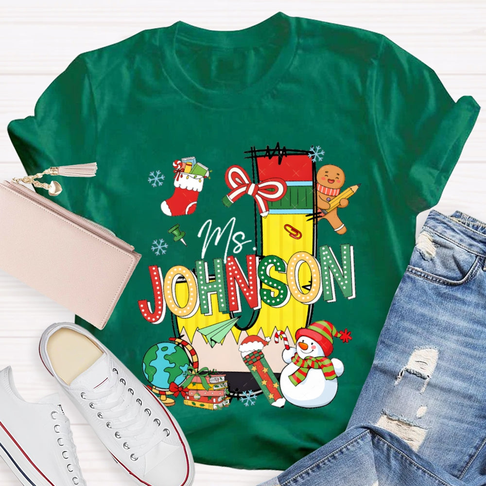Personalized Name Colorful Fonts And Snowman Christmas T-shirt