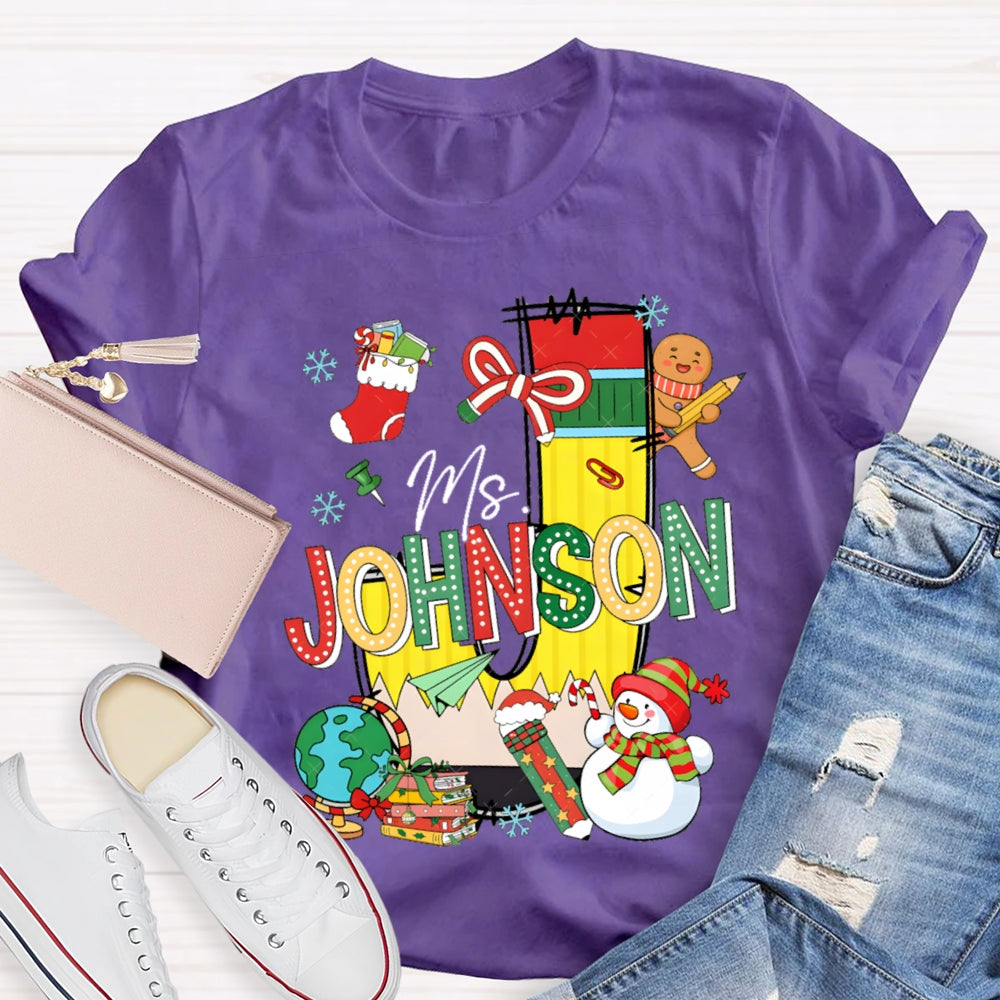 Personalized Name Colorful Fonts And Snowman Christmas T-shirt