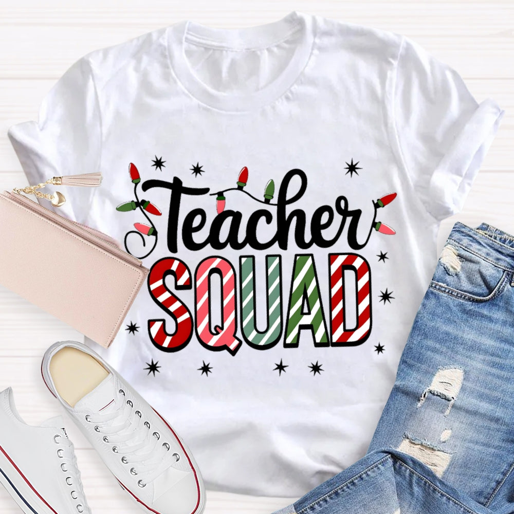 Teacher Squad Christmas Lights And Colorful Fonts T-shirt