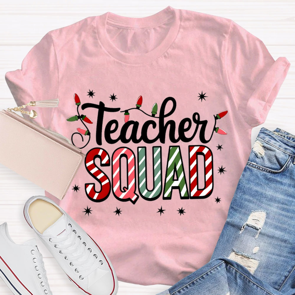Teacher Squad Christmas Lights And Colorful Fonts T-shirt