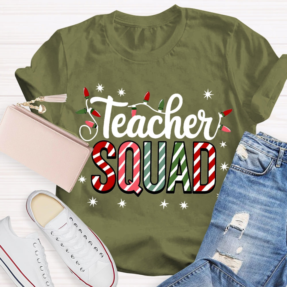Teacher Squad Christmas Lights And Colorful Fonts T-shirt