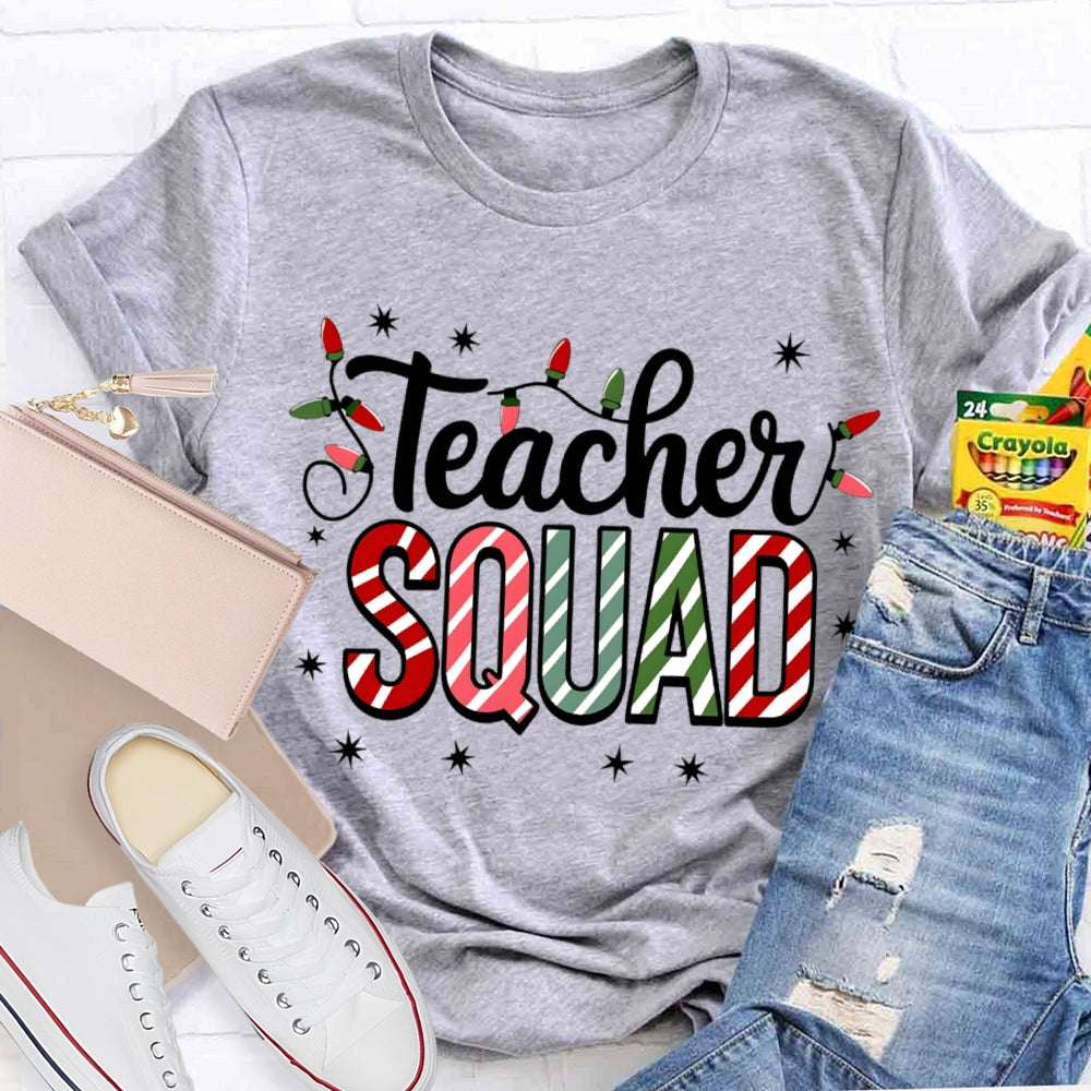 Teacher Squad Christmas Lights And Colorful Fonts T-shirt