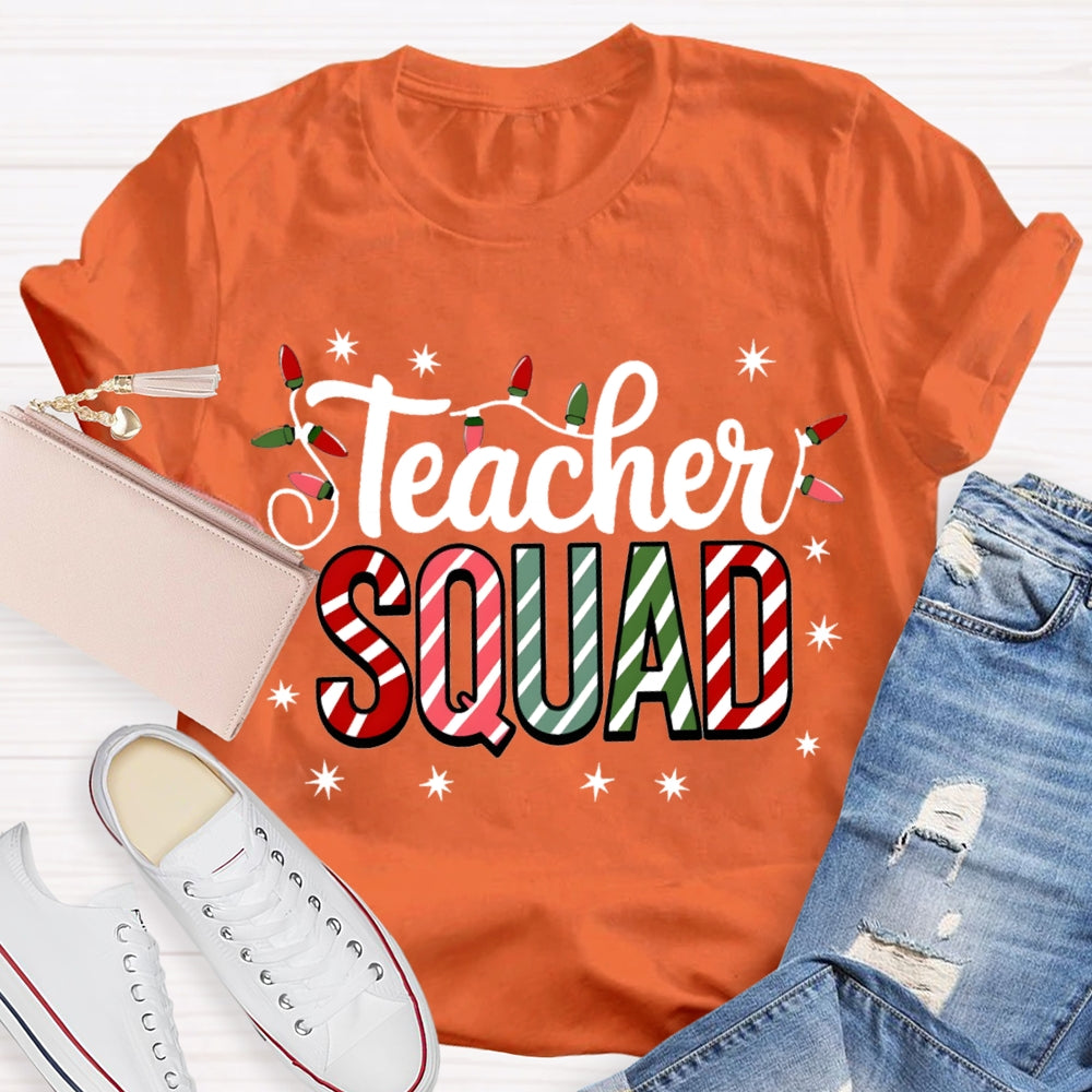 Teacher Squad Christmas Lights And Colorful Fonts T-shirt