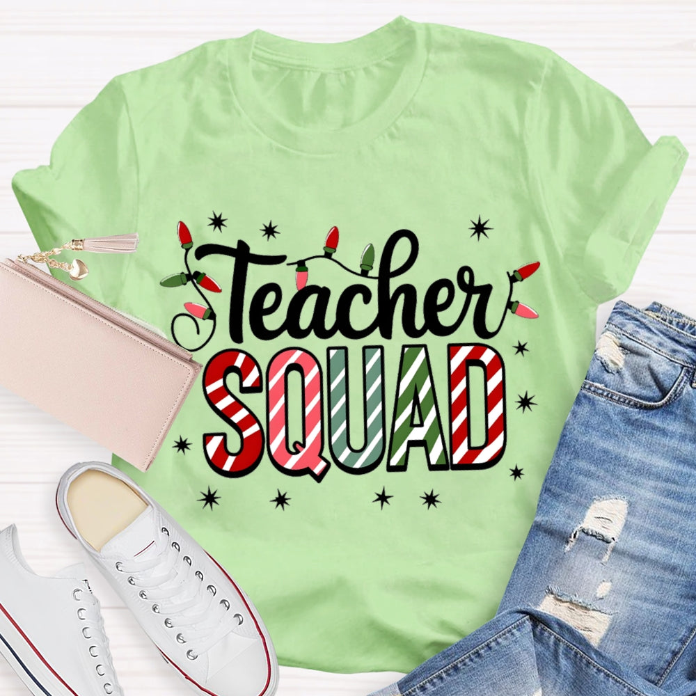 Teacher Squad Christmas Lights And Colorful Fonts T-shirt