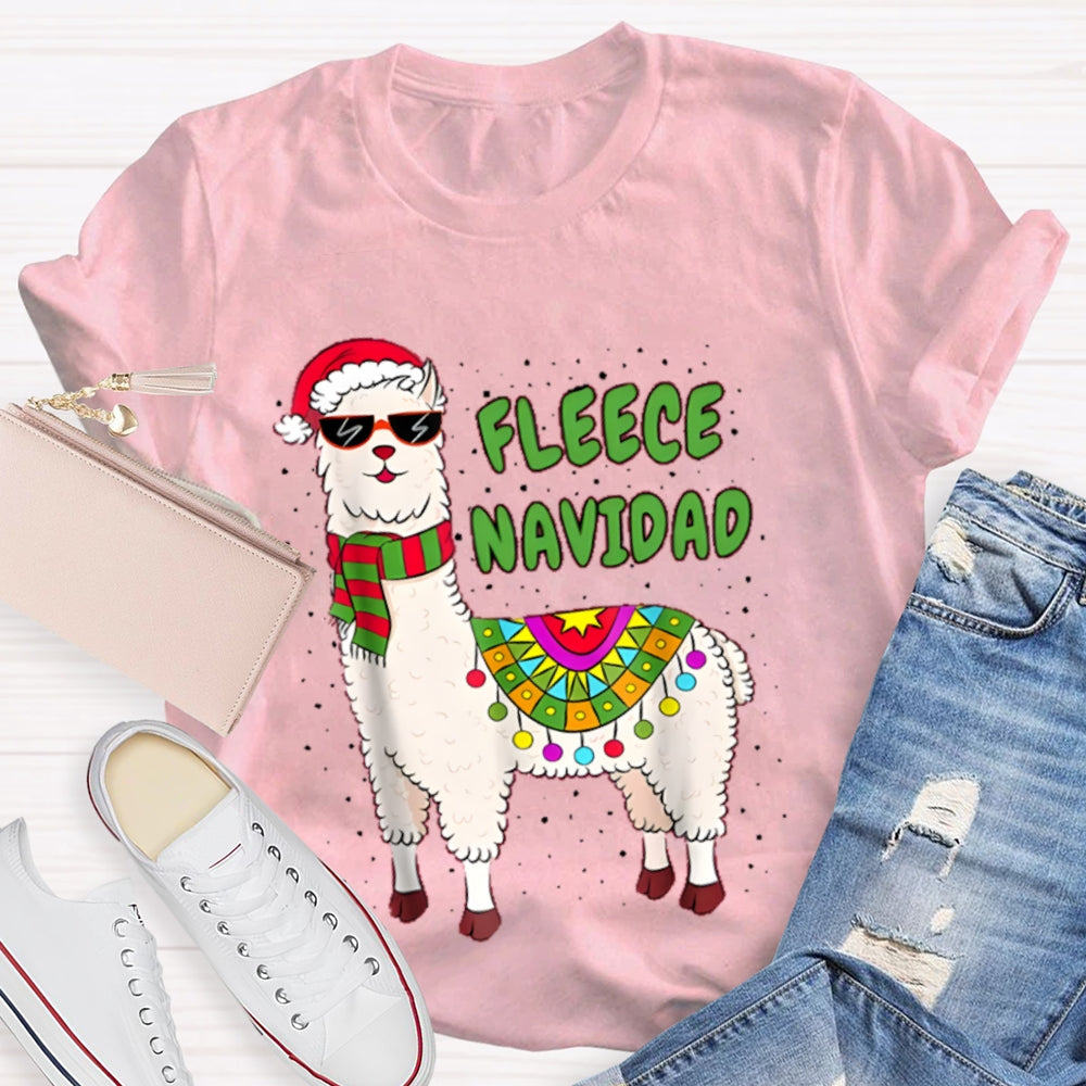 Fleece Navidad Santa Hat And Sheep Bilingual Teacher Christmas T-shirt