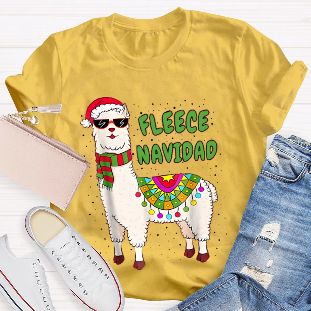 Fleece Navidad Santa Hat And Sheep Bilingual Teacher Christmas T-shirt