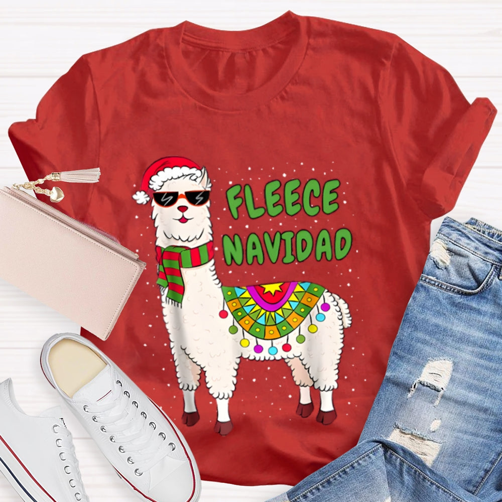 Fleece Navidad Santa Hat And Sheep Bilingual Teacher Christmas T-shirt