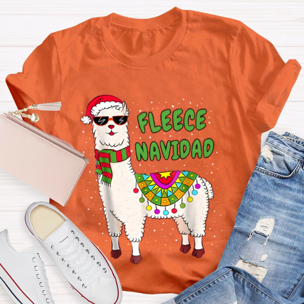 Fleece Navidad Santa Hat And Sheep Bilingual Teacher Christmas T-shirt