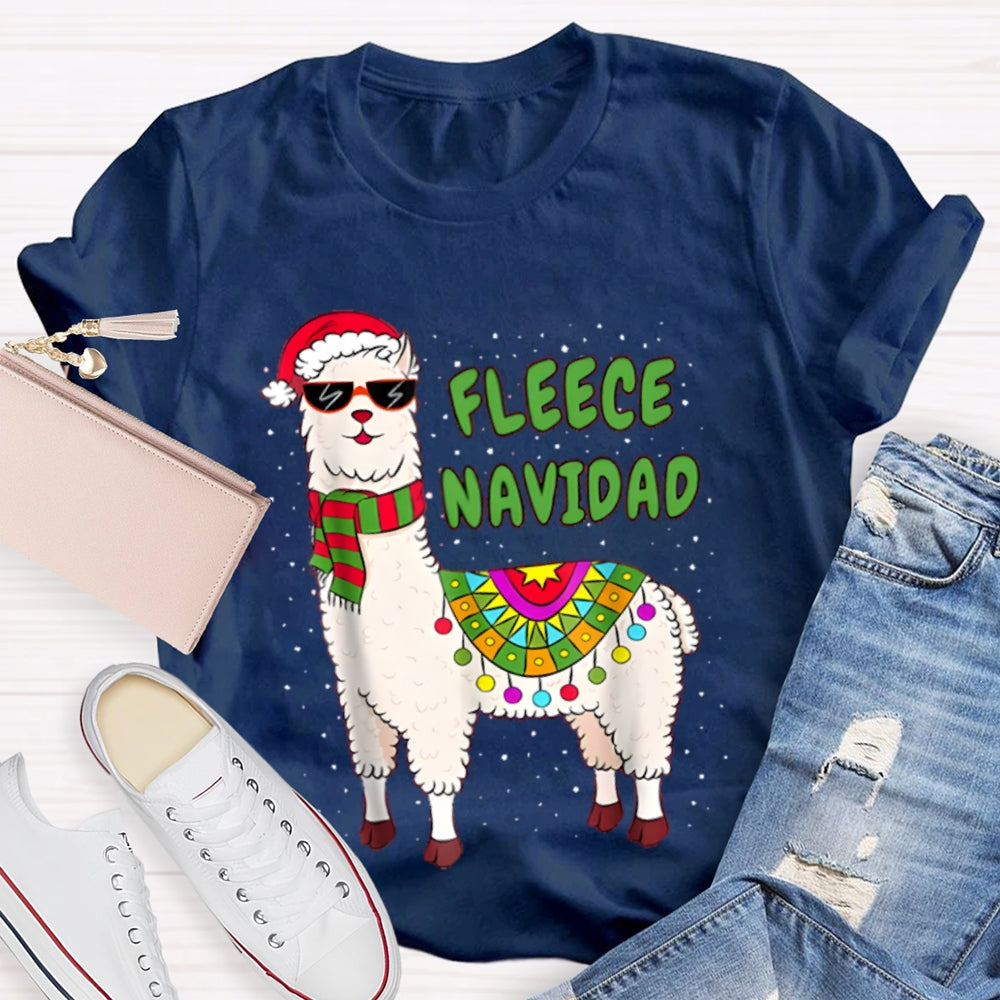 Fleece Navidad Santa Hat And Sheep Bilingual Teacher Christmas T-shirt