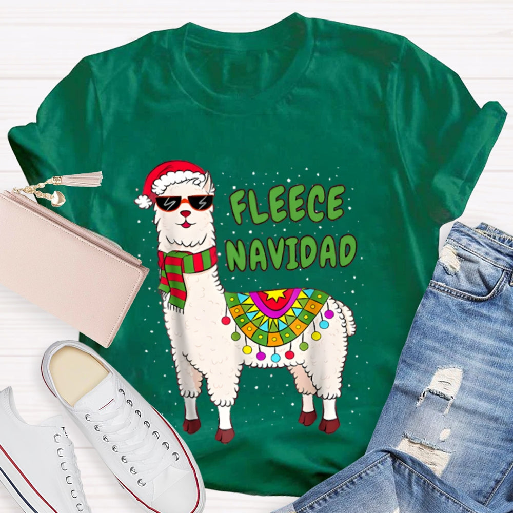 Fleece Navidad Santa Hat And Sheep Bilingual Teacher Christmas T-shirt