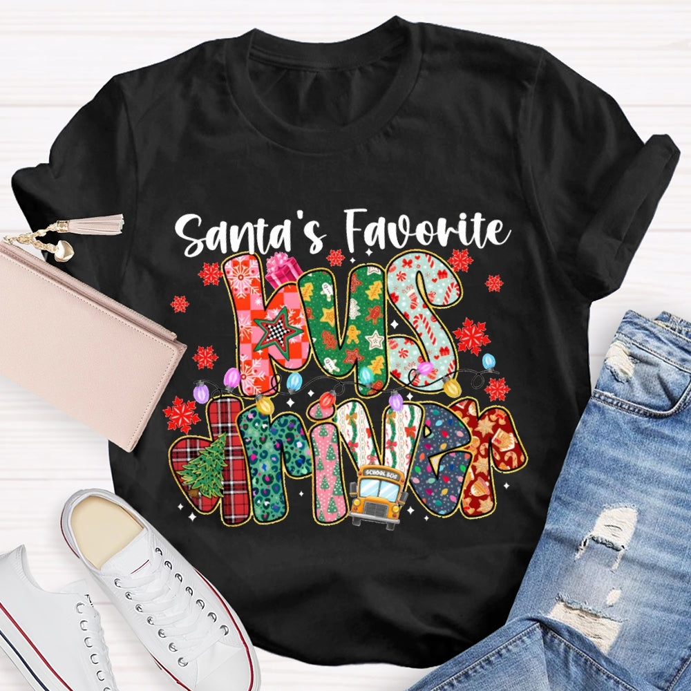 Santa Favorite Bus Driver Snowflakes And Christm Vibes T-shirt