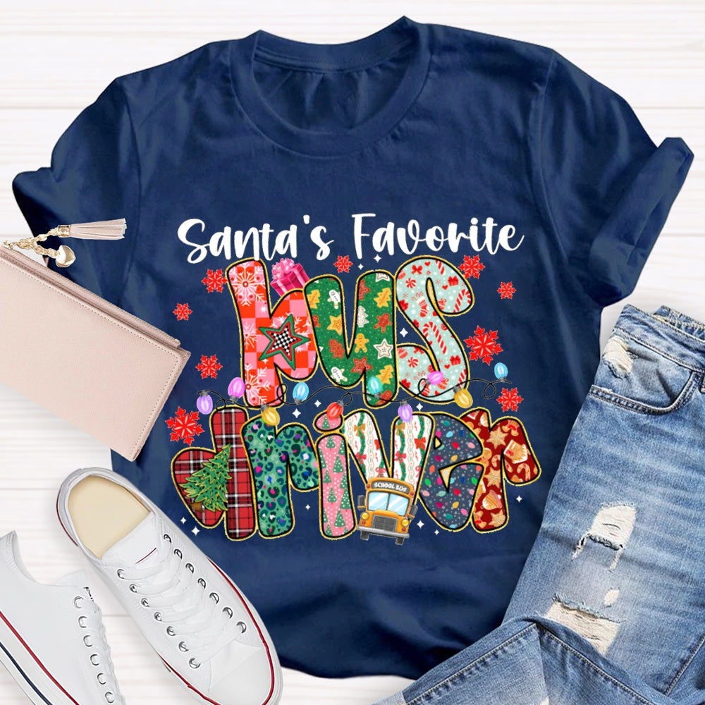 Santa Favorite Bus Driver Snowflakes And Christm Vibes T-shirt