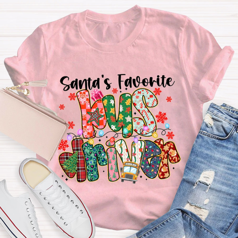 Santa Favorite Bus Driver Snowflakes And Christm Vibes T-shirt