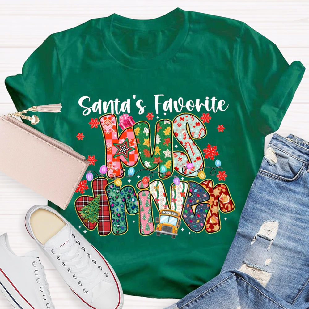 Santa Favorite Bus Driver Snowflakes And Christm Vibes T-shirt