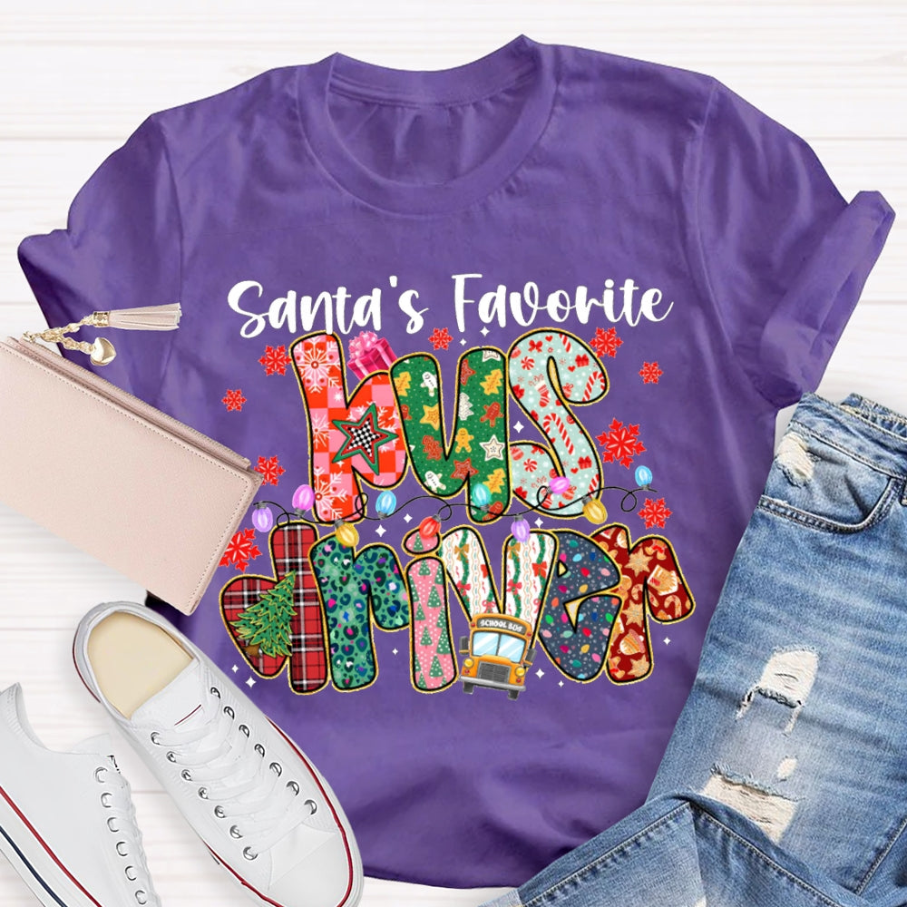 Santa Favorite Bus Driver Snowflakes And Christm Vibes T-shirt