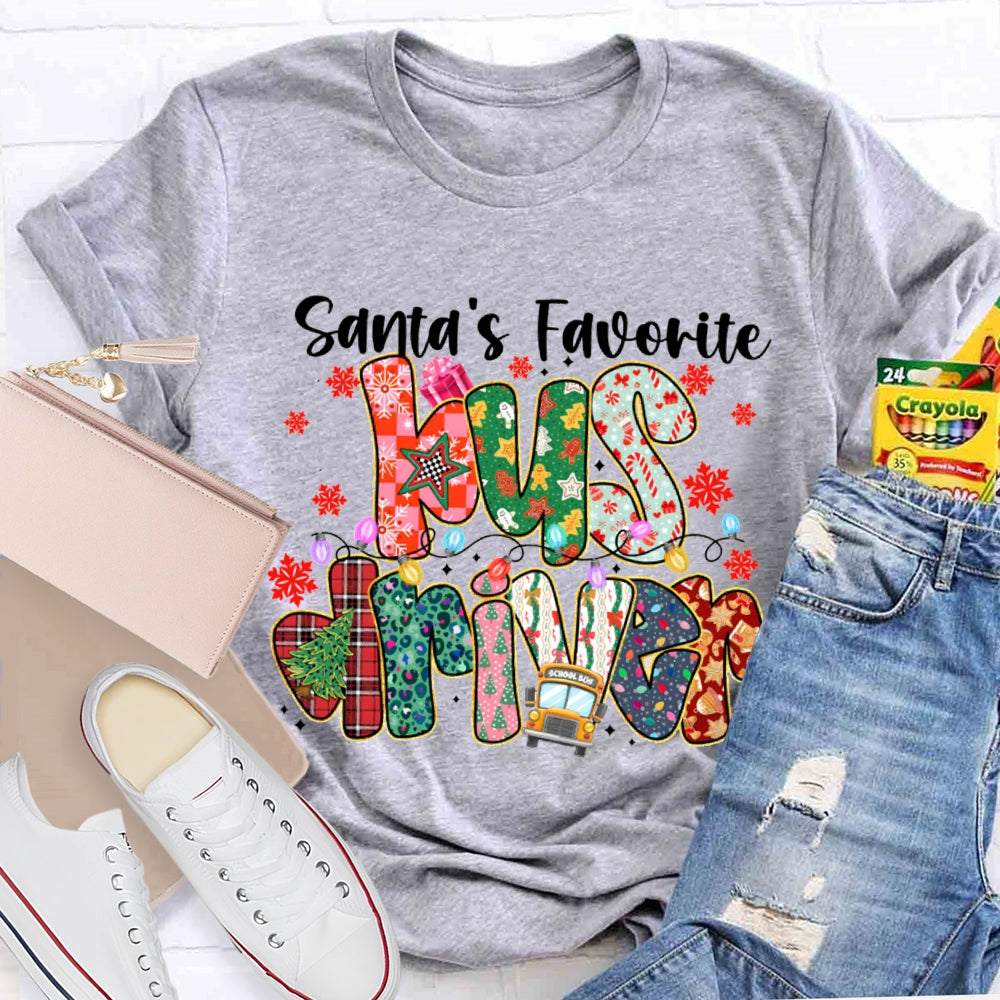 Santa Favorite Bus Driver Snowflakes And Christm Vibes T-shirt