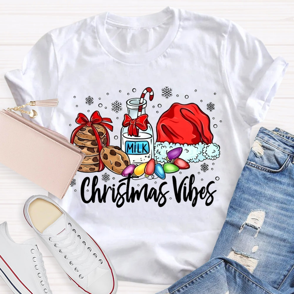 Christmas Vibes Cookies Milk And Santa Hats T-shirt