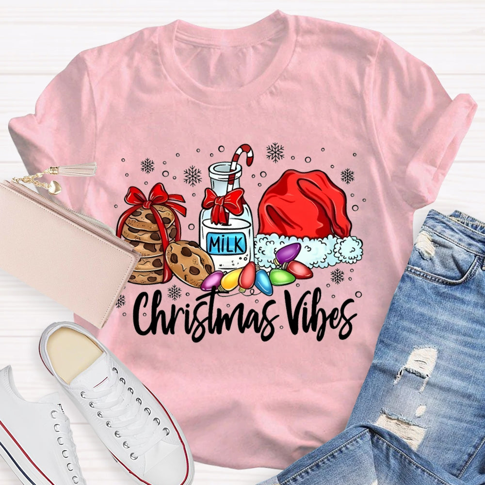 Christmas Vibes Cookies Milk And Santa Hats T-shirt