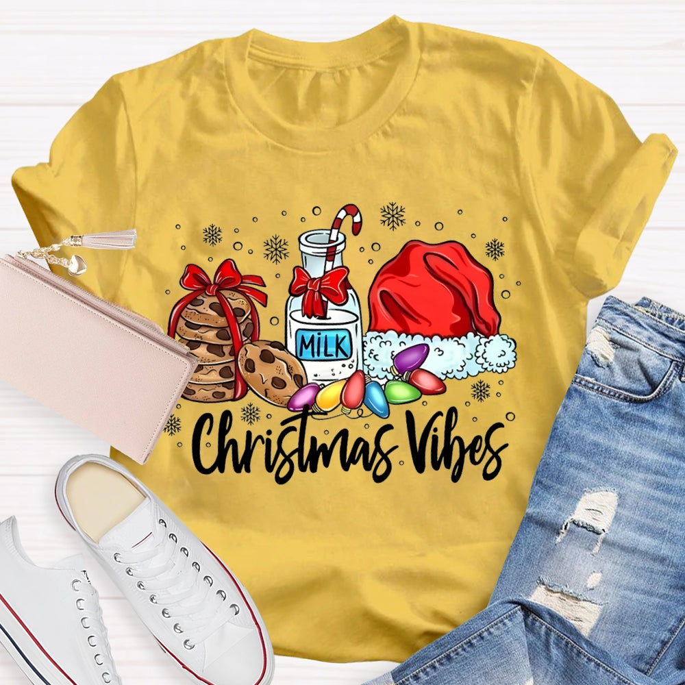 Christmas Vibes Cookies Milk And Santa Hats T-shirt
