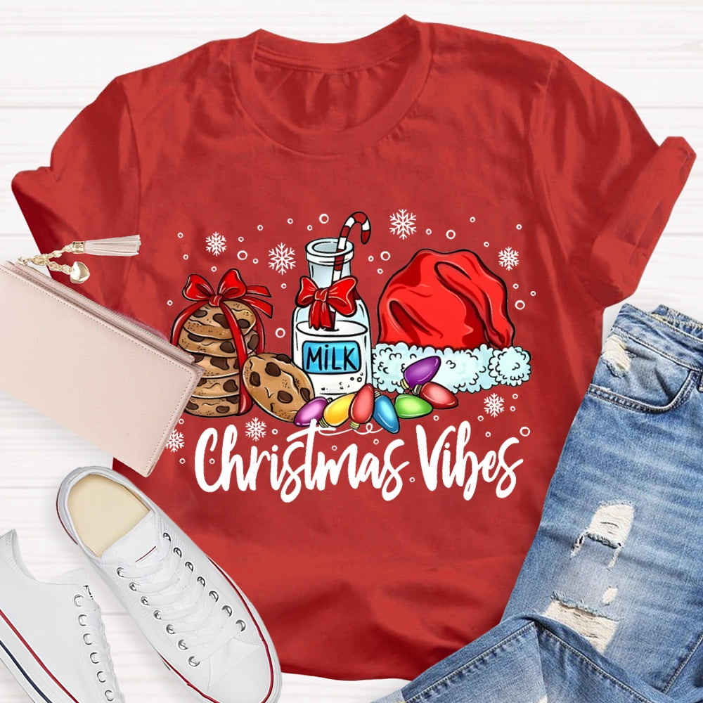 Christmas Vibes Cookies Milk And Santa Hats T-shirt