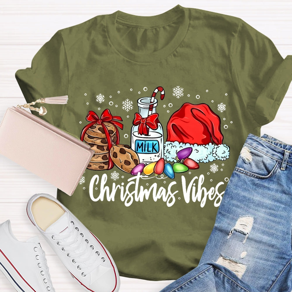 Christmas Vibes Cookies Milk And Santa Hats T-shirt