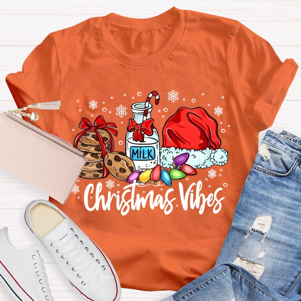 Christmas Vibes Cookies Milk And Santa Hats T-shirt