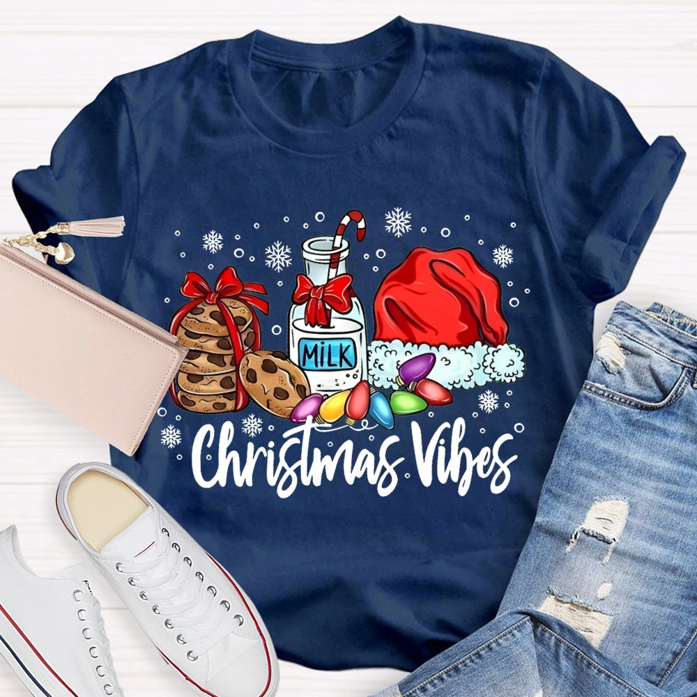 Christmas Vibes Cookies Milk And Santa Hats T-shirt