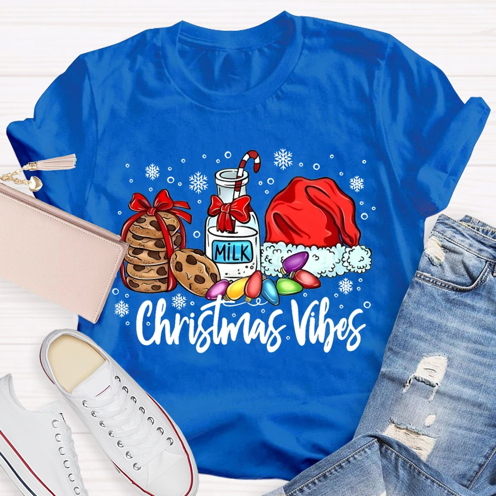 Christmas Vibes Cookies Milk And Santa Hats T-shirt