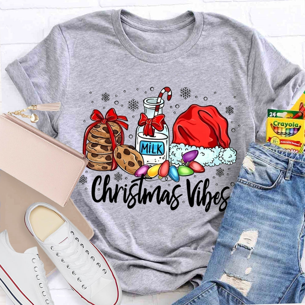 Christmas Vibes Cookies Milk And Santa Hats T-shirt