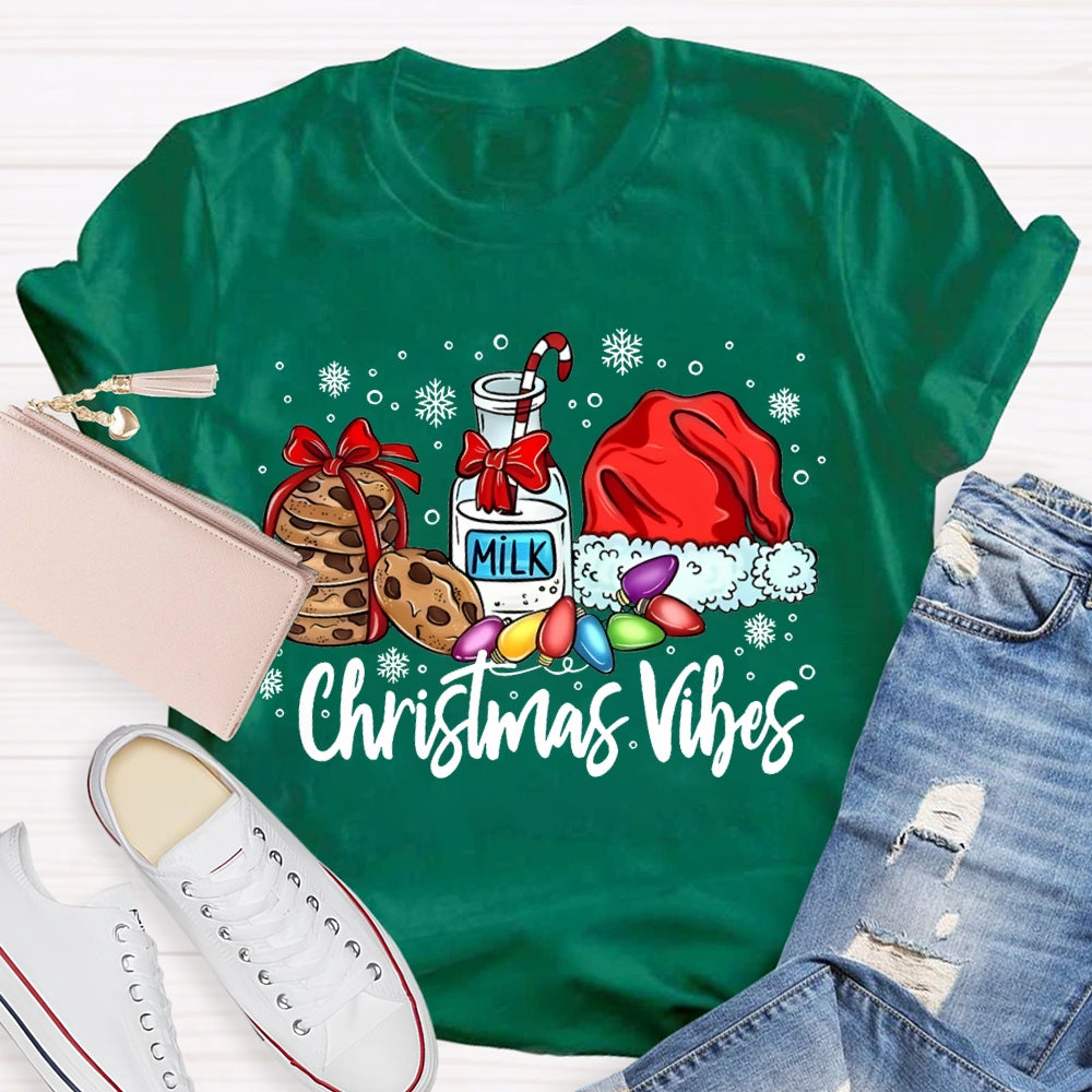 Christmas Vibes Cookies Milk And Santa Hats T-shirt